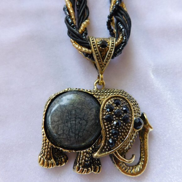 Ladies Black & Gold Elephant Necklace - Picture 2 of 5
